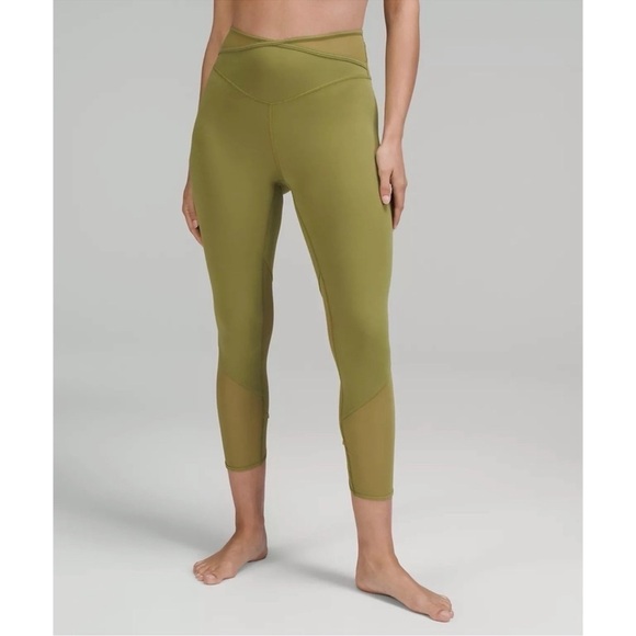 Lululemon Nulu Crisscross Mesh High-Rise Crop Leggings 23" Bronze Green Size 2 - Picture 1 of 12